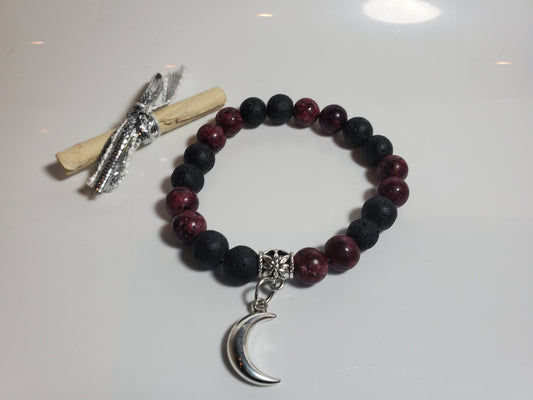 Garnet & Black Lava Charm Bracelet