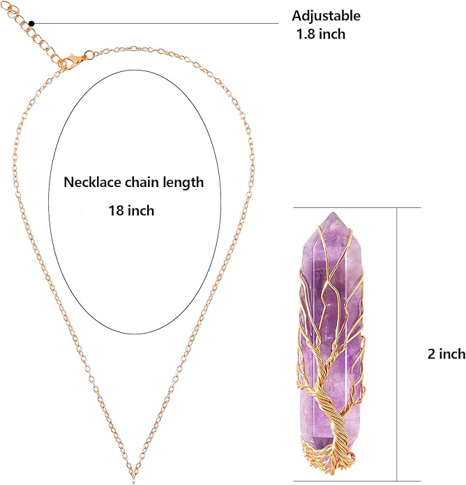 Amethyst Healing Crystal Necklace Tree of Life