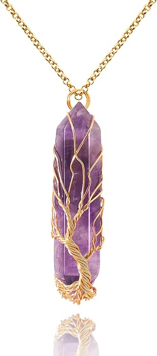 Amethyst Healing Crystal Necklace Tree of Life